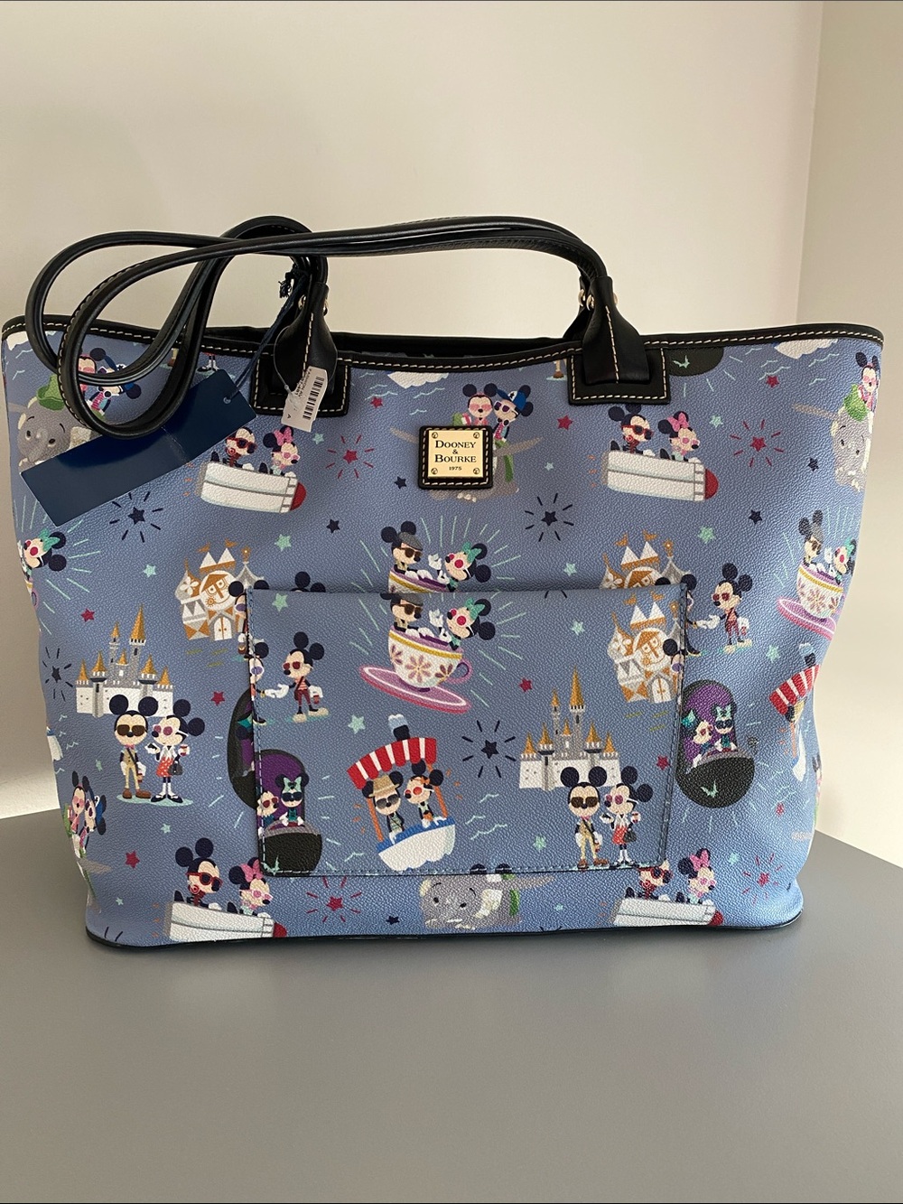 NWT Dooney & Bourke Blue Mickey & Friends Printed Tote with Black Trim